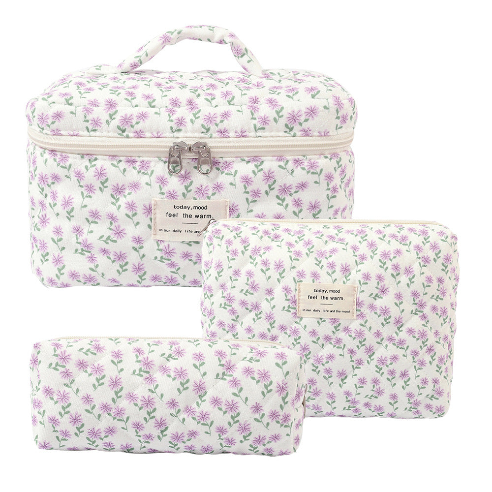 Storage Organizer Floral Quilted Makeup Bags Cotton Padded Cosmetic Bag Large Travel Toiletry Bag Women Zipper Wash Bag