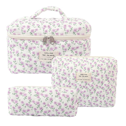 Storage Organizer Floral Quilted Makeup Bags Cotton Padded Cosmetic Bag Large Travel Toiletry Bag Women Zipper Wash Bag