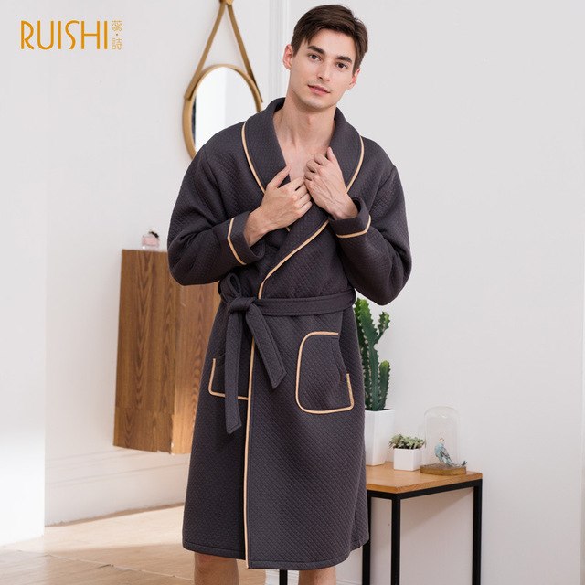 J&Q mall robe warm air cotton sandwich couple pajamas long sleeve drop shipping men and women bathrobe pure cotton nightgown