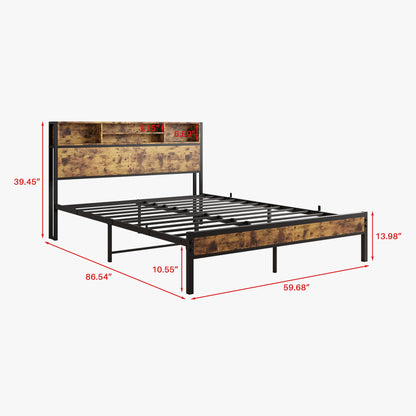 Queen Bed Frame with Storage & Charging