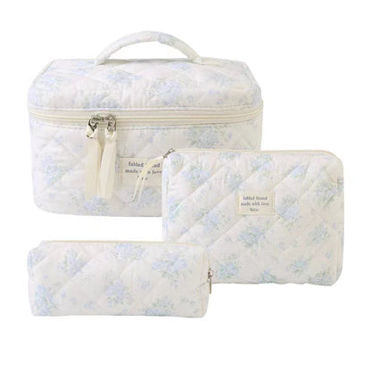 Storage Organizer Floral Quilted Makeup Bags Cotton Padded Cosmetic Bag Large Travel Toiletry Bag Women Zipper Wash Bag