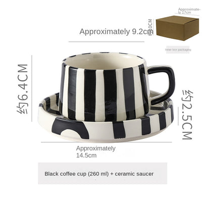 Simple Hand-Drawn Stripe Ceramic Mug, Creative Multi-Color Gift Cup, Coffee Cup with Saucer