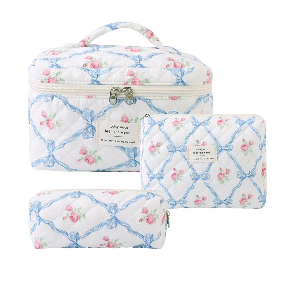 Storage Organizer Floral Quilted Makeup Bags Cotton Padded Cosmetic Bag Large Travel Toiletry Bag Women Zipper Wash Bag