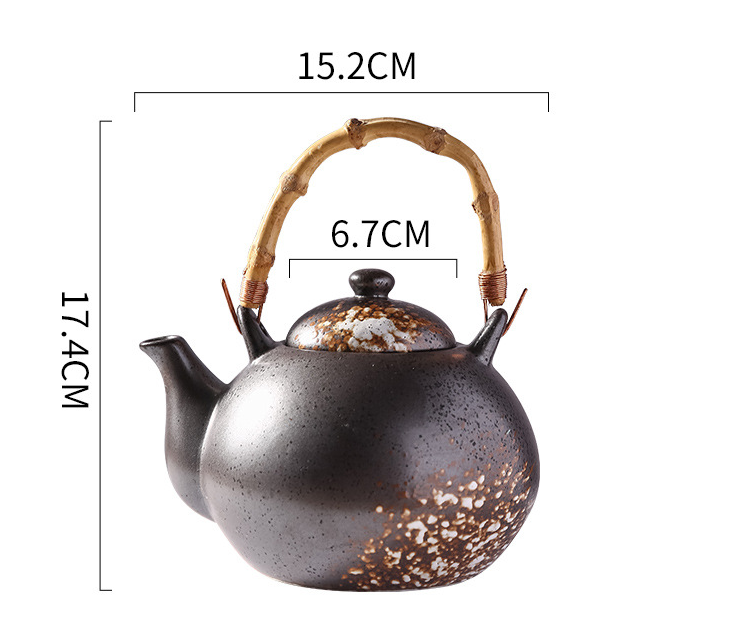 Ceramic Tea Kettle with Bamboo Handle, Hand-Painted, Commercial Use, Large Capacity, Teapot with Lifting Spout, Tabletop Design
