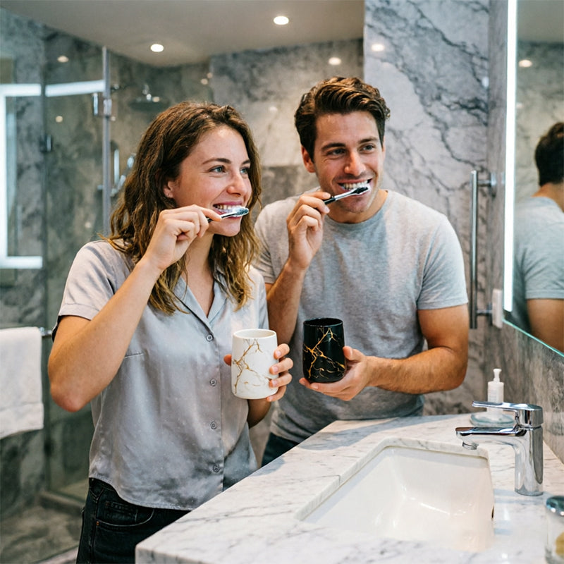 Couple's Ceramic Bathroom Cups