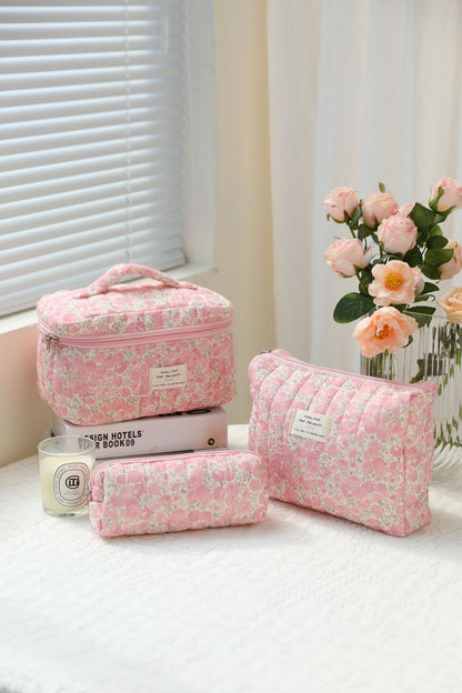 Storage Organizer Floral Quilted Makeup Bags Cotton Padded Cosmetic Bag Large Travel Toiletry Bag Women Zipper Wash Bag