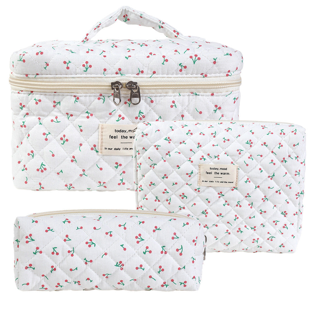 Storage Organizer Floral Quilted Makeup Bags Cotton Padded Cosmetic Bag Large Travel Toiletry Bag Women Zipper Wash Bag