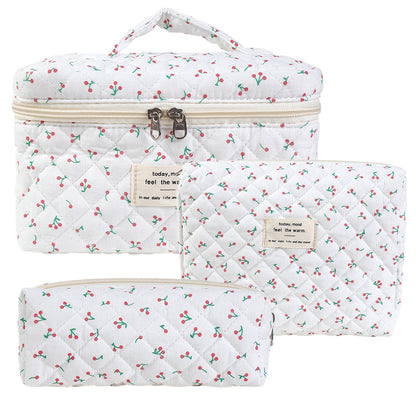 Storage Organizer Floral Quilted Makeup Bags Cotton Padded Cosmetic Bag Large Travel Toiletry Bag Women Zipper Wash Bag