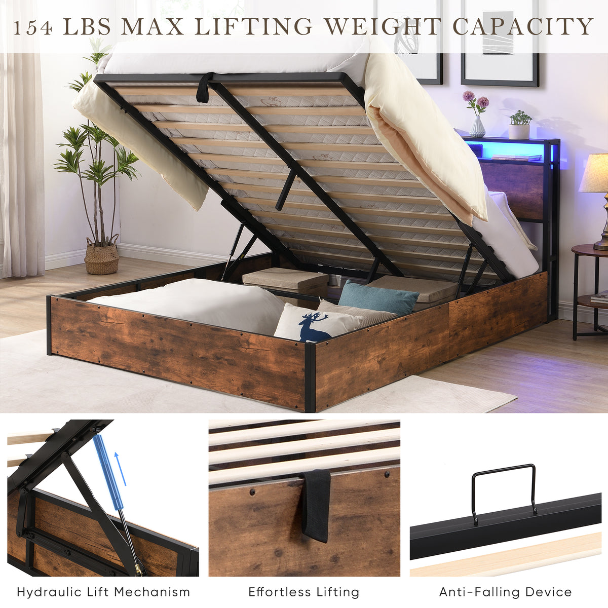 Full-Size Lift-Up Storage Bed Frame