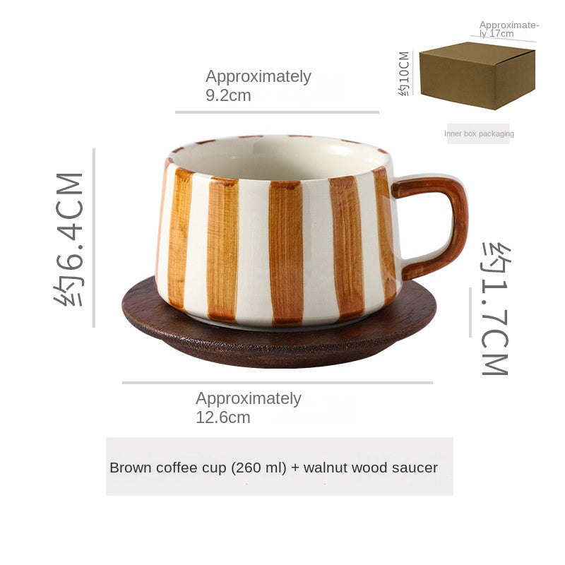 Simple Hand-Drawn Stripe Ceramic Mug, Creative Multi-Color Gift Cup, Coffee Cup with Saucer