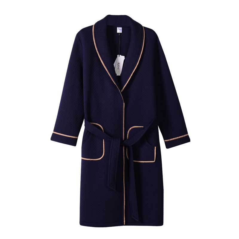 J&Q mall robe warm air cotton sandwich couple pajamas long sleeve drop shipping men and women bathrobe pure cotton nightgown
