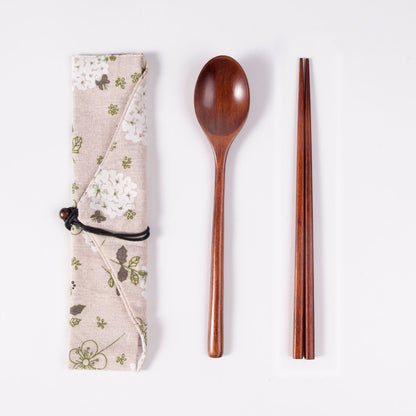 Japanese Style Long Handled Spoons, Forks, Chopsticks, Three Piece Set Of Wooden Portable Tableware, Chopsticks, Spoons, Set