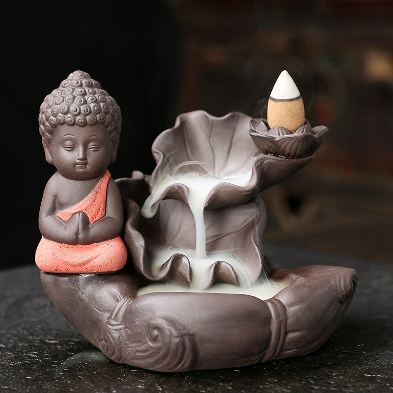 Creative Lotus Drawing Gold Small Tathagata Waterfall Backflow Incense Aromatherapy Stove Home Decoration