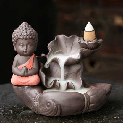 Creative Lotus Drawing Gold Small Tathagata Waterfall Backflow Incense Aromatherapy Stove Home Decoration
