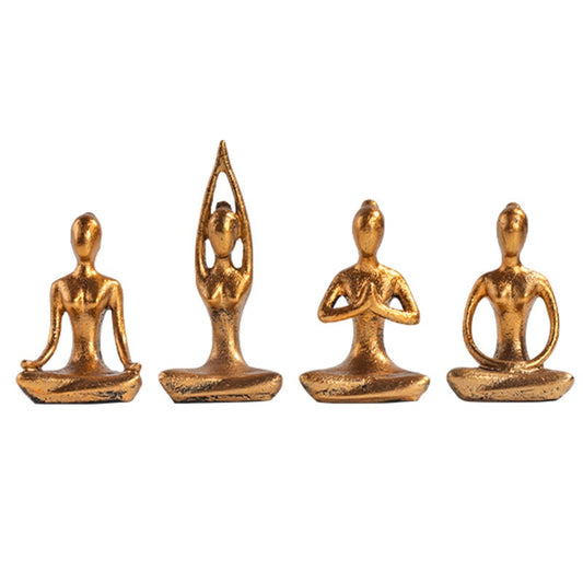 Retro Girls Yoga Gym Figure Gold Resin Ornament