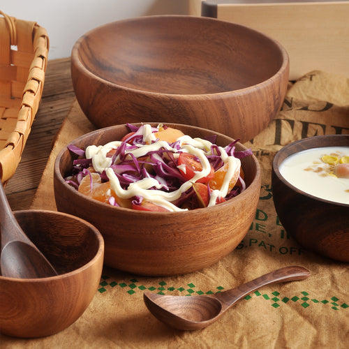 Shallow Solid Wood Serving Bowl