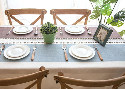 90*90 cm Plaid Decorative Linen Tablecloth With Tassel Waterproof Oilproof Thick Rectangular Wedding Dining Table Cover Tea Table Cloth