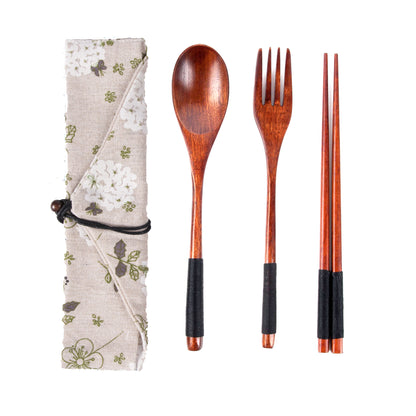 Japanese Style Long Handled Spoons, Forks, Chopsticks, Three Piece Set Of Wooden Portable Tableware, Chopsticks, Spoons, Set