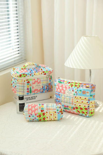 Storage Organizer Floral Quilted Makeup Bags Cotton Padded Cosmetic Bag Large Travel Toiletry Bag Women Zipper Wash Bag