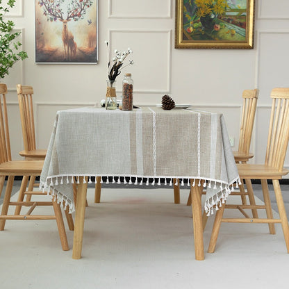 Nordic Christmas Table Cloth Hollow Tassel Table Cloth Solid Color Long Stripe Jacquard Table Cloth Tea Table Mat Cotton Linen