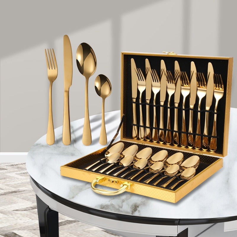 Gold-Tone Stainless Steel Cutlery – Set of 24