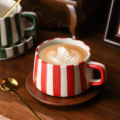 Simple Hand-Drawn Stripe Ceramic Mug, Creative Multi-Color Gift Cup, Coffee Cup with Saucer