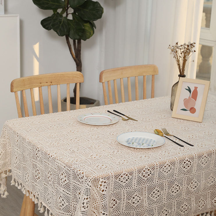 Vintage Cotton And Linen Tablecloth Tassel Tablecloth Pastoral Plaid Round Tablecloth Hollow Lace Rectangular Table Flag Placemat