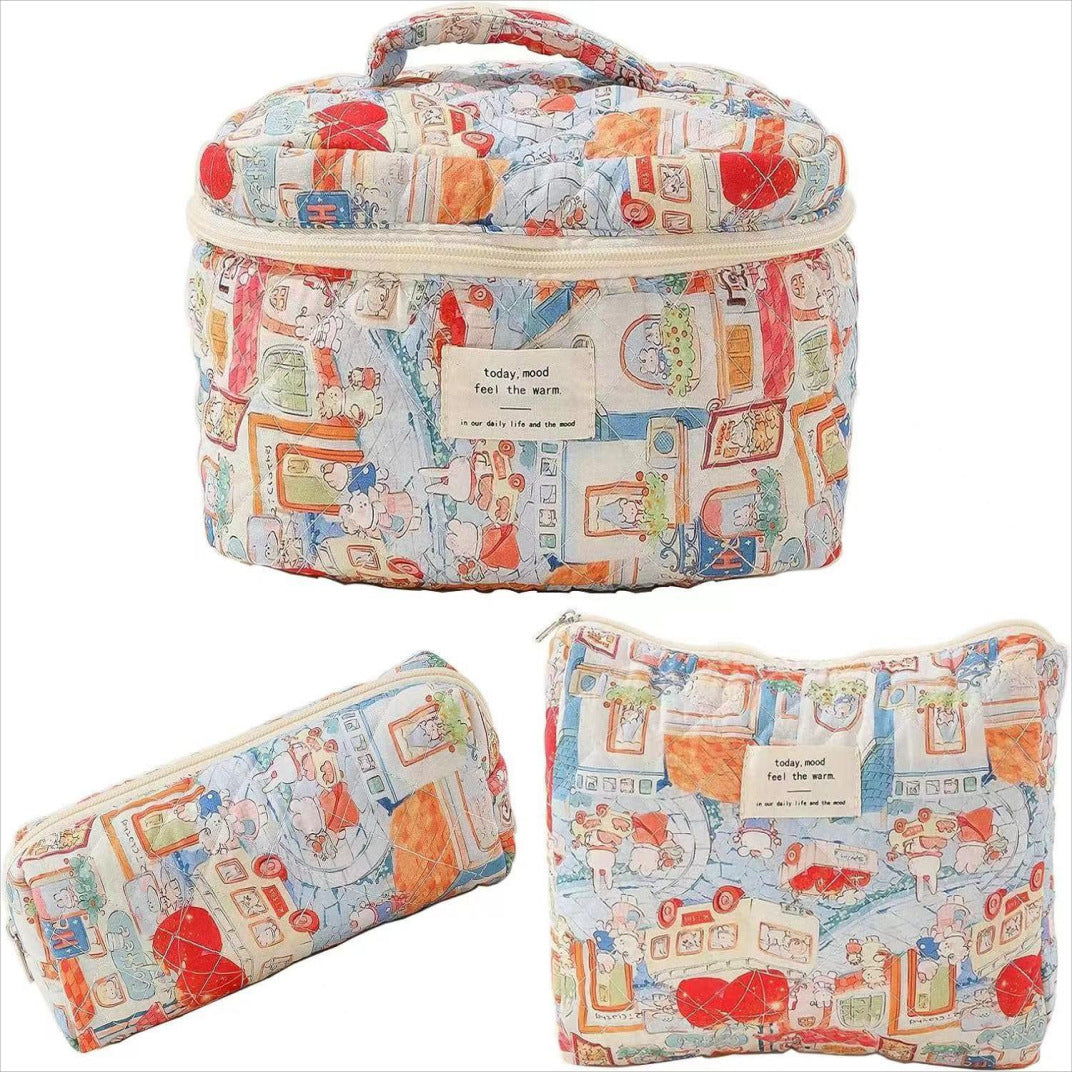 Storage Organizer Floral Quilted Makeup Bags Cotton Padded Cosmetic Bag Large Travel Toiletry Bag Women Zipper Wash Bag