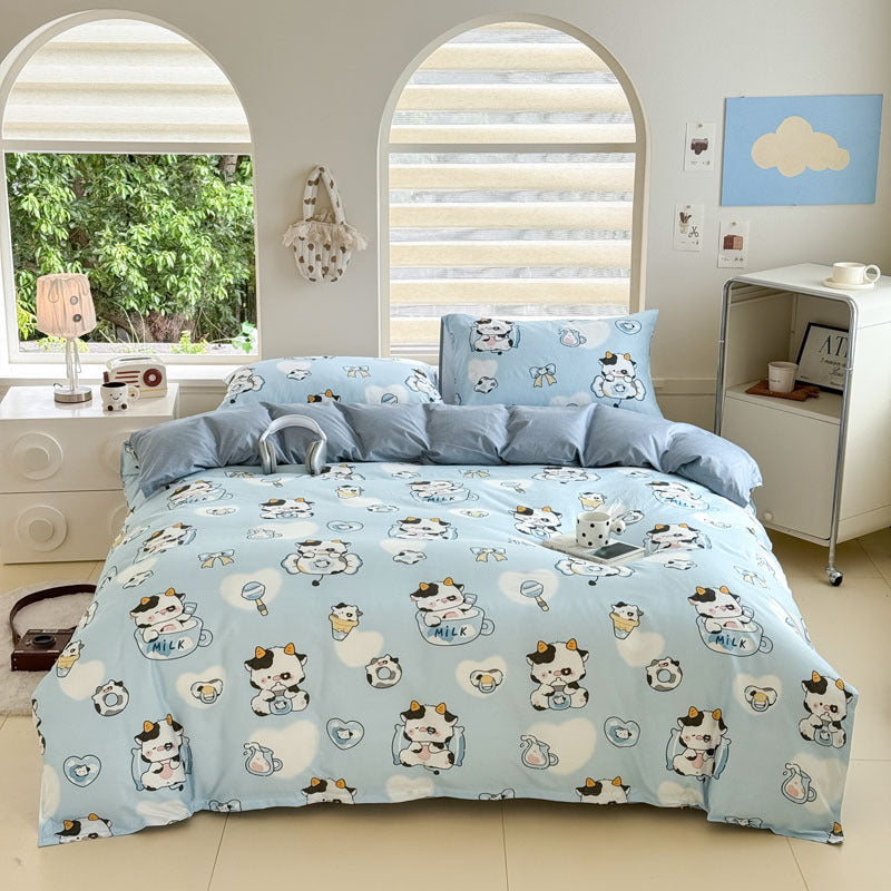Cartoon Four-Piece Set Fresh Autumn and Winter Single Student Dormitory Bedding Sheet Three-Piece Set Single Quilt Cover