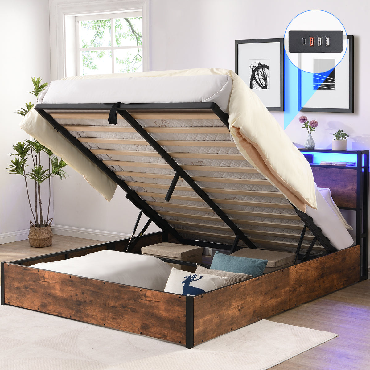 Full-Size Lift-Up Storage Bed Frame