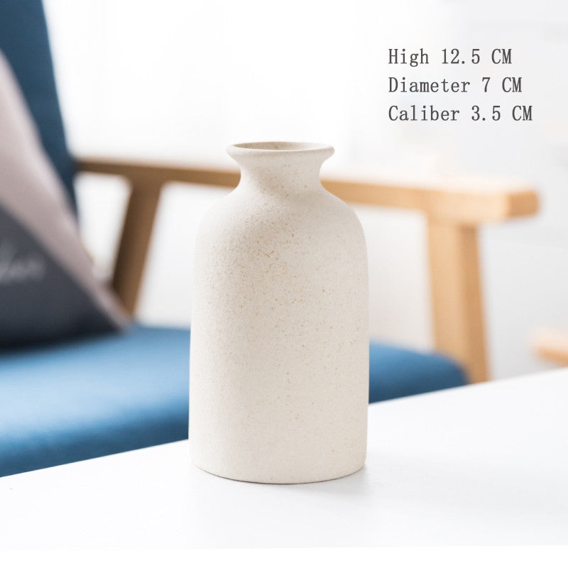 Simple Retro Frosted Ceramic Vase, Coarse Ceramic Round Bottle, Creative Home Decoration, Nordic Pastoral Style Handicrafts