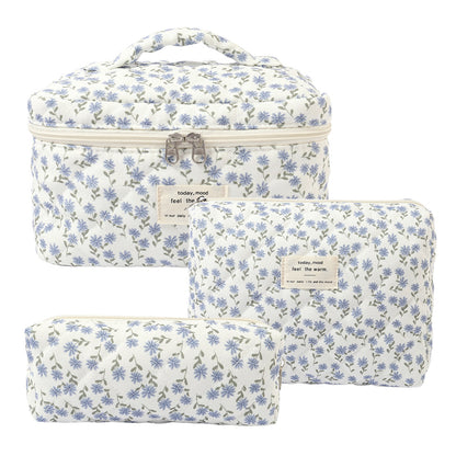 Storage Organizer Floral Quilted Makeup Bags Cotton Padded Cosmetic Bag Large Travel Toiletry Bag Women Zipper Wash Bag