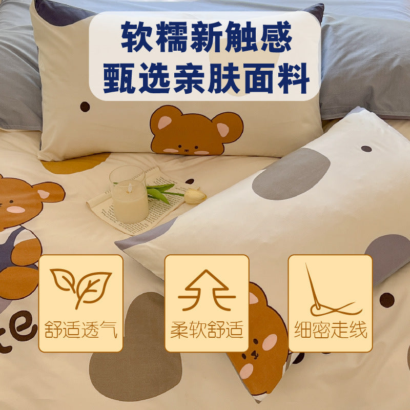 Cartoon Four-Piece Set Fresh Autumn and Winter Single Student Dormitory Bedding Sheet Three-Piece Set Single Quilt Cover