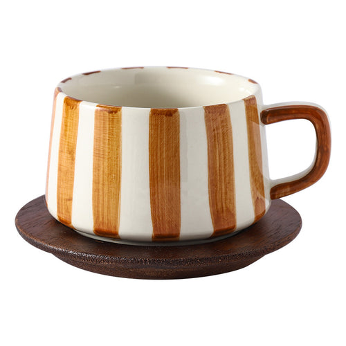 Simple Hand-Drawn Stripe Ceramic Mug, Creative Multi-Color Gift Cup, Coffee Cup with Saucer