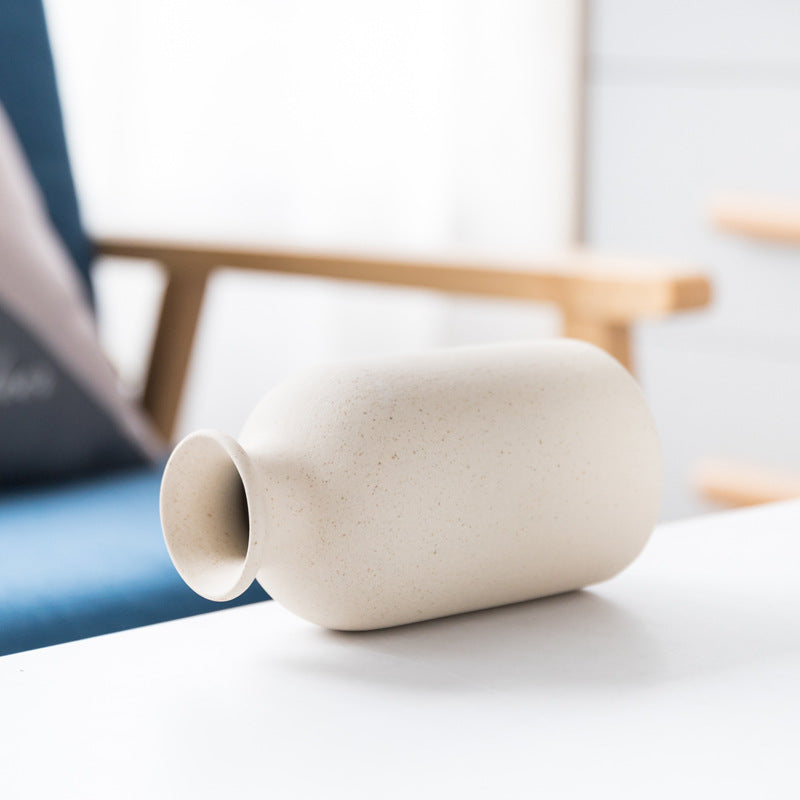 Simple Retro Frosted Ceramic Vase, Coarse Ceramic Round Bottle, Creative Home Decoration, Nordic Pastoral Style Handicrafts