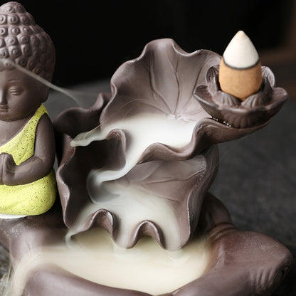 Creative Lotus Drawing Gold Small Tathagata Waterfall Backflow Incense Aromatherapy Stove Home Decoration
