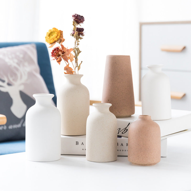 Simple Retro Frosted Ceramic Vase, Coarse Ceramic Round Bottle, Creative Home Decoration, Nordic Pastoral Style Handicrafts