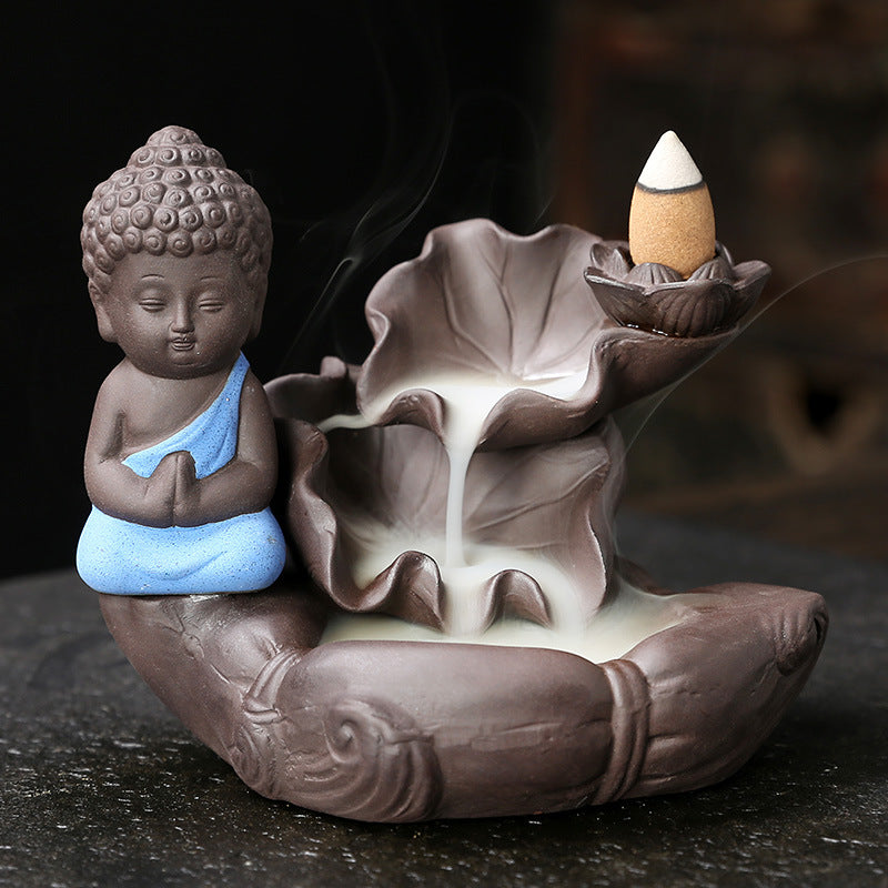 Creative Lotus Drawing Gold Small Tathagata Waterfall Backflow Incense Aromatherapy Stove Home Decoration
