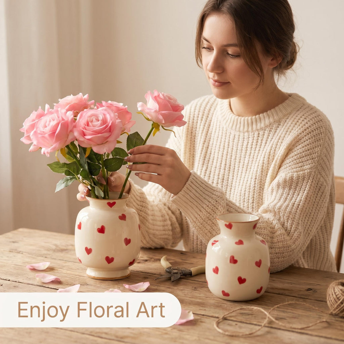 Heart-Pattern Ceramic Vase