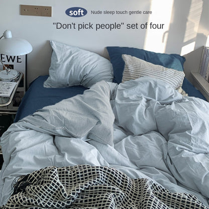 Solid Color Simple Four-Piece Set Flannel Quilt Cover INS Style Quilt Cover Dormitory Summer Washed Cotton Bedding Three-Piece Set