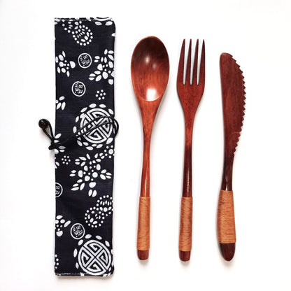 Japanese Style Long Handled Spoons, Forks, Chopsticks, Three Piece Set Of Wooden Portable Tableware, Chopsticks, Spoons, Set