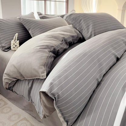 Minimalist Pure Water-Washed Cotton Bedding Set Flannel Grid Good Quality Fitted Sheet Version Student Dormitory Three-Piece Set