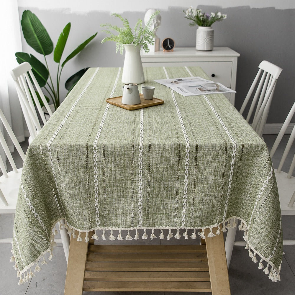 Nordic Christmas Table Cloth Hollow Tassel Table Cloth Solid Color Long Stripe Jacquard Table Cloth Tea Table Mat Cotton Linen