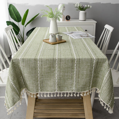 Nordic Christmas Table Cloth Hollow Tassel Table Cloth Solid Color Long Stripe Jacquard Table Cloth Tea Table Mat Cotton Linen