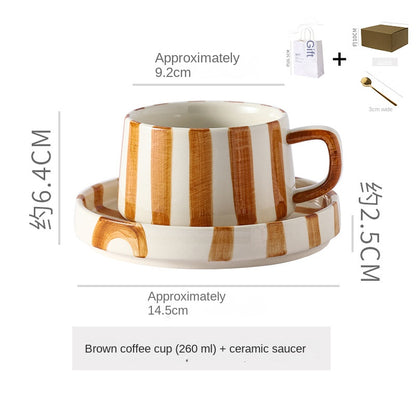Simple Hand-Drawn Stripe Ceramic Mug, Creative Multi-Color Gift Cup, Coffee Cup with Saucer