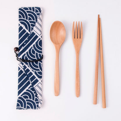 Japanese Style Long Handled Spoons, Forks, Chopsticks, Three Piece Set Of Wooden Portable Tableware, Chopsticks, Spoons, Set