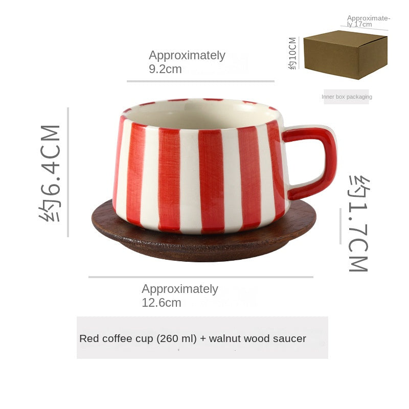 Simple Hand-Drawn Stripe Ceramic Mug, Creative Multi-Color Gift Cup, Coffee Cup with Saucer