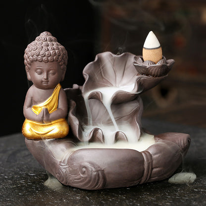 Creative Lotus Drawing Gold Small Tathagata Waterfall Backflow Incense Aromatherapy Stove Home Decoration