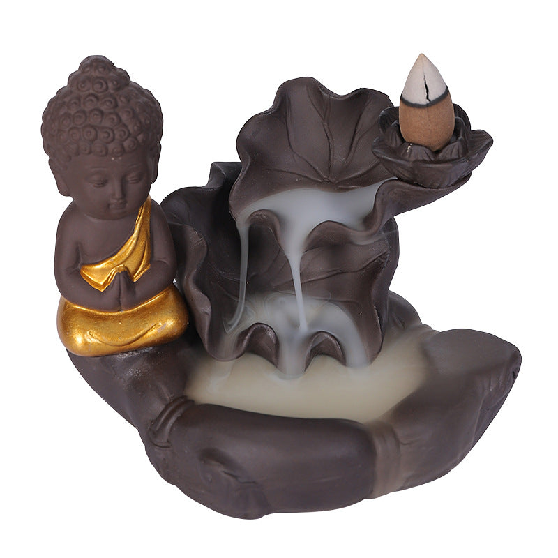 Creative Lotus Drawing Gold Small Tathagata Waterfall Backflow Incense Aromatherapy Stove Home Decoration