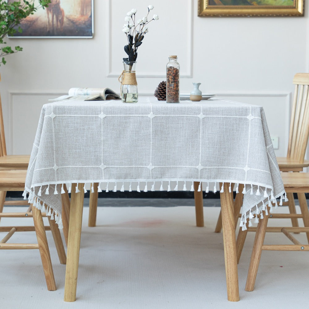 Nordic Christmas Table Cloth Hollow Tassel Table Cloth Solid Color Long Stripe Jacquard Table Cloth Tea Table Mat Cotton Linen